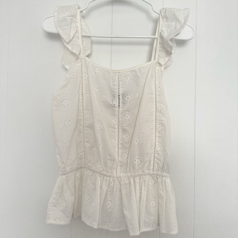 NEW Eyelet Peplum Ruffle Tank Top